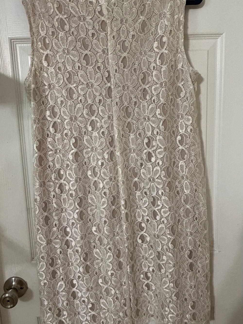 R&M Richards Cream Lace Midi Dress with Pearl Neckline - Picture 10 of 15